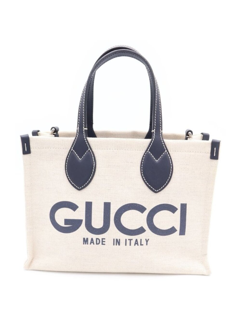 Gucci Logo Tote Eye Navy Leather Canvas Silver
